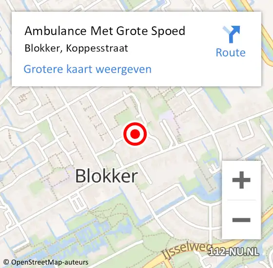 Locatie op kaart van de 112 melding: Ambulance Met Grote Spoed Naar Blokker, Koppesstraat op 16 juli 2022 05:14