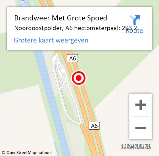 Locatie op kaart van de 112 melding: Brandweer Met Grote Spoed Naar Noordoostpolder, A6 hectometerpaal: 293,2 op 16 juli 2022 05:42