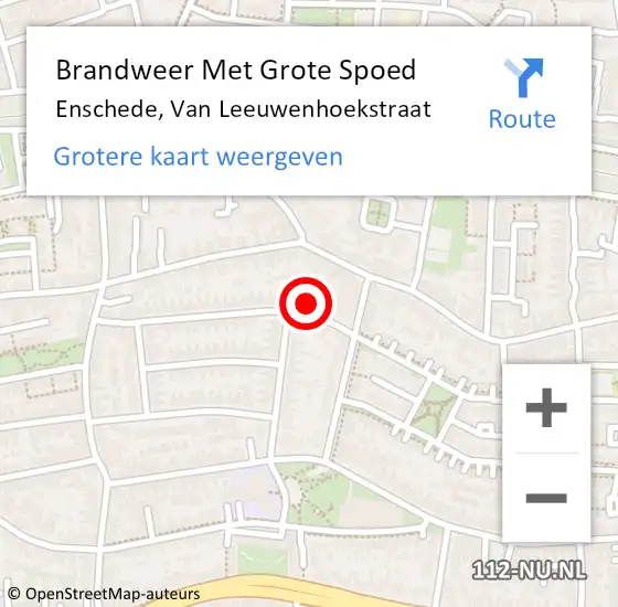 Locatie op kaart van de 112 melding: Brandweer Met Grote Spoed Naar Enschede, Van Leeuwenhoekstraat op 16 juli 2022 06:35