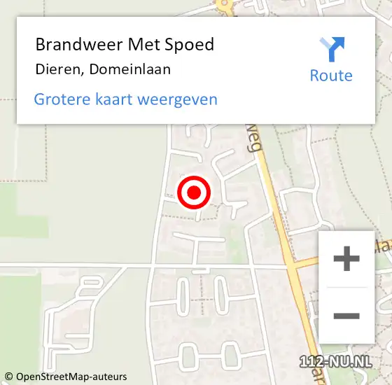 Locatie op kaart van de 112 melding: Brandweer Met Spoed Naar Dieren, Domeinlaan op 16 juli 2022 07:00