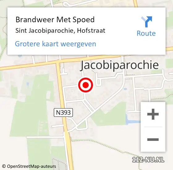 Locatie op kaart van de 112 melding: Brandweer Met Spoed Naar Sint Jacobiparochie, Hofstraat op 16 juli 2022 08:25