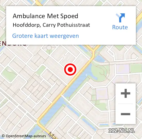 Locatie op kaart van de 112 melding: Ambulance Met Spoed Naar Hoofddorp, Carry Pothuisstraat op 16 juli 2022 09:11