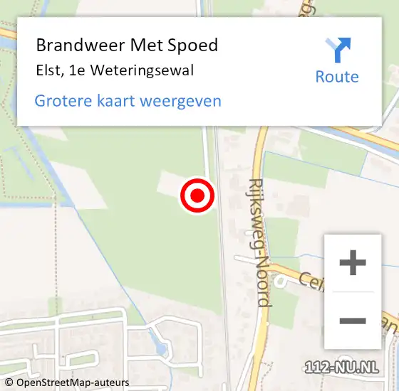 Locatie op kaart van de 112 melding: Brandweer Met Spoed Naar Elst, 1e Weteringsewal op 16 juli 2022 09:16