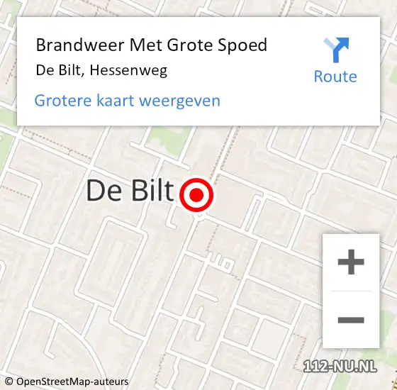 Locatie op kaart van de 112 melding: Brandweer Met Grote Spoed Naar De Bilt, Hessenweg op 16 juli 2022 09:24