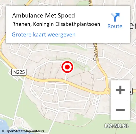 Locatie op kaart van de 112 melding: Ambulance Met Spoed Naar Rhenen, Koningin Elisabethplantsoen op 16 juli 2022 09:28