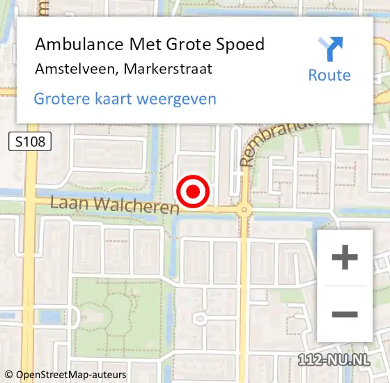 Locatie op kaart van de 112 melding: Ambulance Met Grote Spoed Naar Amstelveen, Markerstraat op 16 juli 2022 09:34