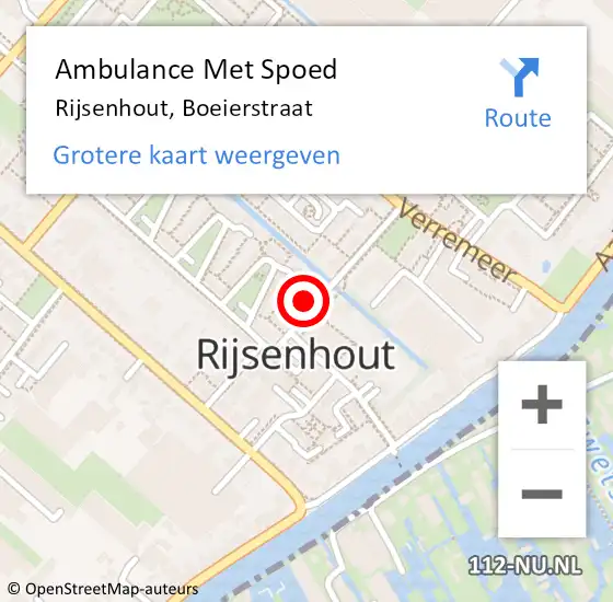 Locatie op kaart van de 112 melding: Ambulance Met Spoed Naar Rijsenhout, Boeierstraat op 16 juli 2022 09:36