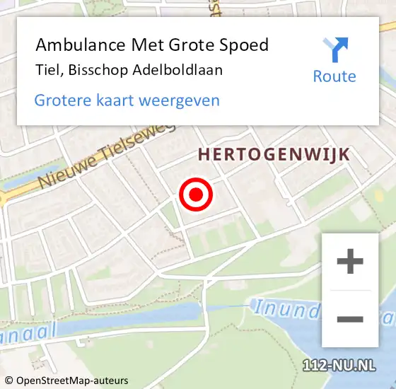 Locatie op kaart van de 112 melding: Ambulance Met Grote Spoed Naar Tiel, Bisschop Adelboldlaan op 16 juli 2022 09:40