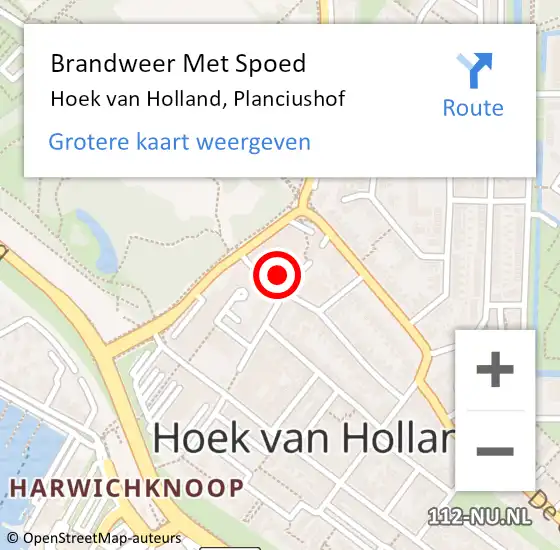 Locatie op kaart van de 112 melding: Brandweer Met Spoed Naar Hoek van Holland, Planciushof op 16 juli 2022 09:55