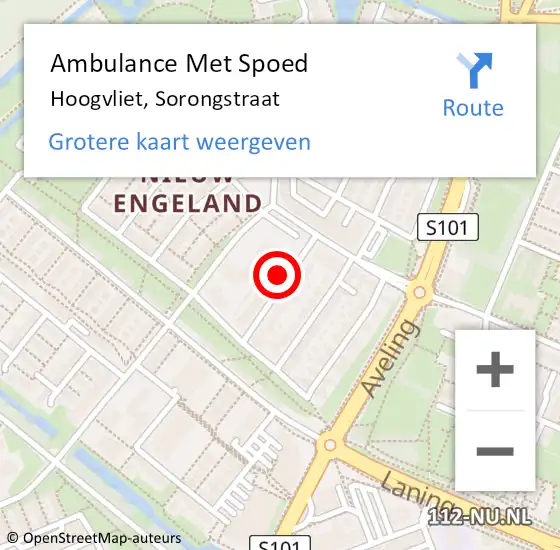 Locatie op kaart van de 112 melding: Ambulance Met Spoed Naar Hoogvliet, Sorongstraat op 16 juli 2022 10:44