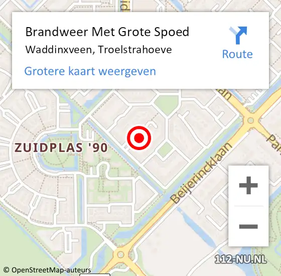 Locatie op kaart van de 112 melding: Brandweer Met Grote Spoed Naar Waddinxveen, Troelstrahoeve op 16 juli 2022 10:50