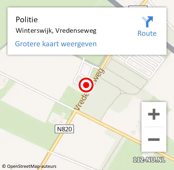 Locatie op kaart van de 112 melding: Politie Winterswijk, Vredenseweg op 16 juli 2022 11:12