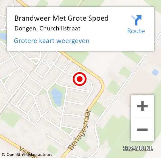 Locatie op kaart van de 112 melding: Brandweer Met Grote Spoed Naar Dongen, Churchillstraat op 16 juli 2022 11:27