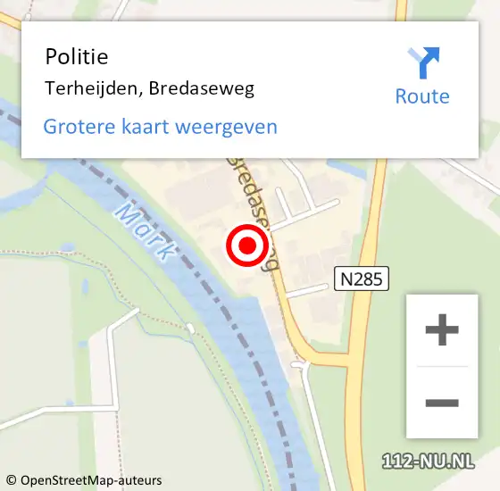 Locatie op kaart van de 112 melding: Politie Terheijden, Bredaseweg op 16 juli 2022 11:34