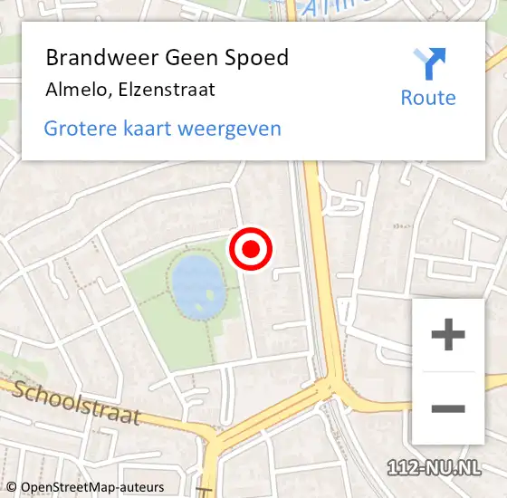 Locatie op kaart van de 112 melding: Brandweer Geen Spoed Naar Almelo, Elzenstraat op 16 juli 2022 11:43