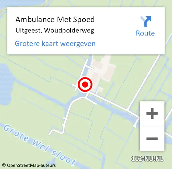 Locatie op kaart van de 112 melding: Ambulance Met Spoed Naar Uitgeest, Woudpolderweg op 16 juli 2022 11:50