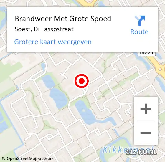 Locatie op kaart van de 112 melding: Brandweer Met Grote Spoed Naar Soest, Di Lassostraat op 16 juli 2022 11:51