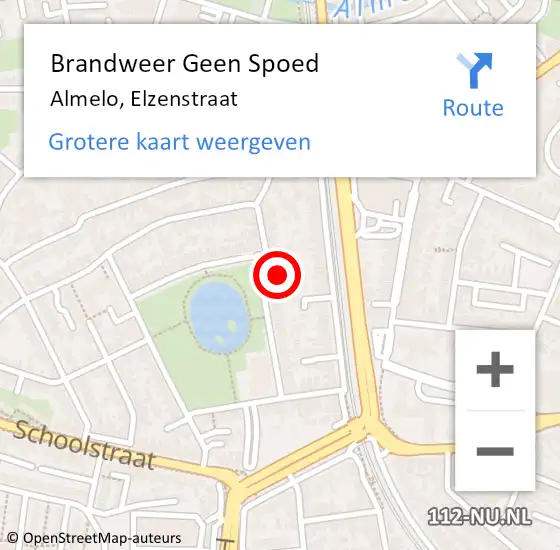 Locatie op kaart van de 112 melding: Brandweer Geen Spoed Naar Almelo, Elzenstraat op 16 juli 2022 11:52