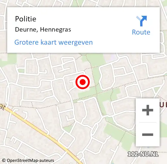 Locatie op kaart van de 112 melding: Politie Deurne, Hennegras op 16 juli 2022 12:00