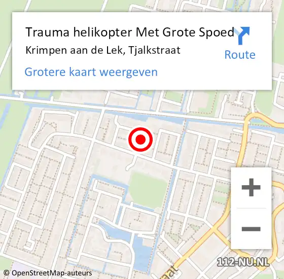 Locatie op kaart van de 112 melding: Trauma helikopter Met Grote Spoed Naar Krimpen aan de Lek, Tjalkstraat op 16 juli 2022 12:17