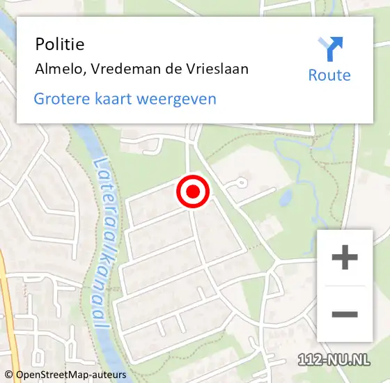 Locatie op kaart van de 112 melding: Politie Almelo, Vredeman de Vrieslaan op 16 juli 2022 12:22