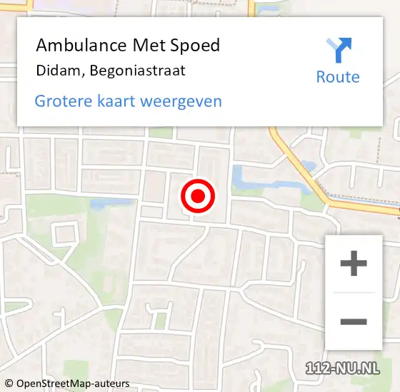 Locatie op kaart van de 112 melding: Ambulance Met Spoed Naar Didam, Begoniastraat op 16 juli 2022 12:35