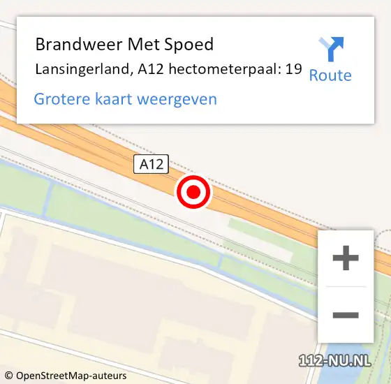 Locatie op kaart van de 112 melding: Brandweer Met Spoed Naar Lansingerland, A12 hectometerpaal: 19 op 16 juli 2022 12:41