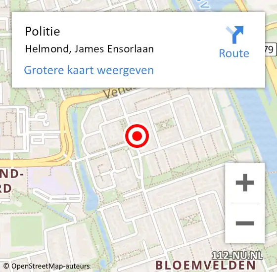 Locatie op kaart van de 112 melding: Politie Helmond, James Ensorlaan op 16 juli 2022 12:51