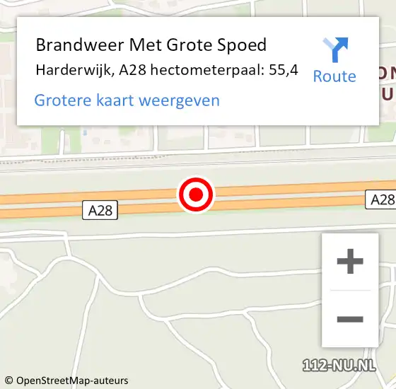 Locatie op kaart van de 112 melding: Brandweer Met Grote Spoed Naar Harderwijk, A28 hectometerpaal: 55,4 op 16 juli 2022 12:56