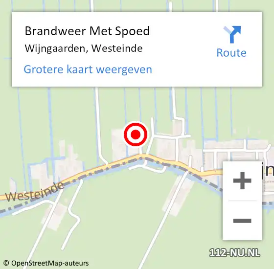 Locatie op kaart van de 112 melding: Brandweer Met Spoed Naar Wijngaarden, Westeinde op 16 juli 2022 13:14