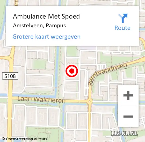 Locatie op kaart van de 112 melding: Ambulance Met Spoed Naar Amstelveen, Pampus op 16 juli 2022 13:29