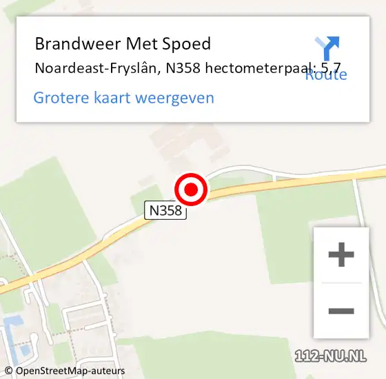 Locatie op kaart van de 112 melding: Brandweer Met Spoed Naar Noardeast-Fryslân, N358 hectometerpaal: 5,7 op 16 juli 2022 13:57