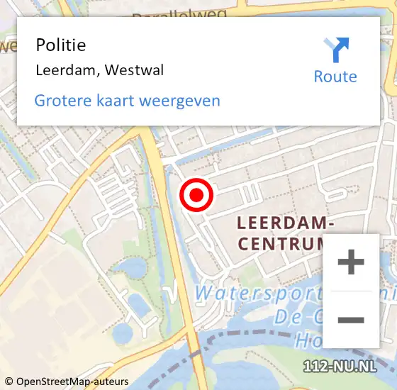 Locatie op kaart van de 112 melding: Politie Leerdam, Westwal op 16 juli 2022 14:17