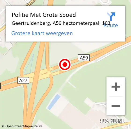 Locatie op kaart van de 112 melding: Politie Met Grote Spoed Naar Geertruidenberg, A59 hectometerpaal: 103 op 16 juli 2022 15:14