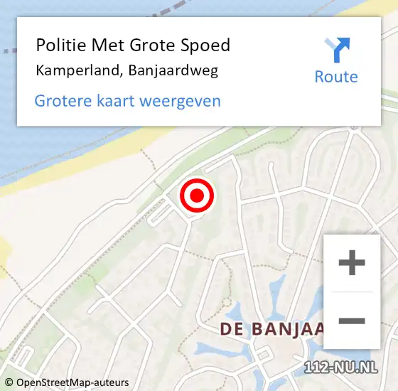 Locatie op kaart van de 112 melding: Politie Met Grote Spoed Naar Kamperland, Banjaardweg op 16 juli 2022 15:37