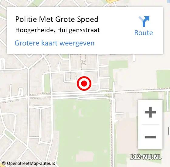 Locatie op kaart van de 112 melding: Politie Met Grote Spoed Naar Hoogerheide, Huijgensstraat op 16 juli 2022 15:44