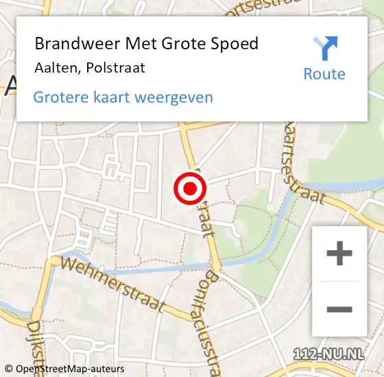 Locatie op kaart van de 112 melding: Brandweer Met Grote Spoed Naar Aalten, Polstraat op 16 juli 2022 15:44