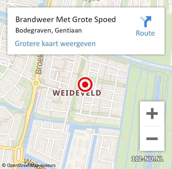 Locatie op kaart van de 112 melding: Brandweer Met Grote Spoed Naar Bodegraven, Gentiaan op 16 juli 2022 15:58