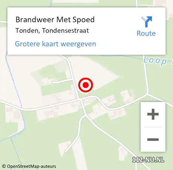 Locatie op kaart van de 112 melding: Brandweer Met Spoed Naar Tonden, Tondensestraat op 16 juli 2022 16:00