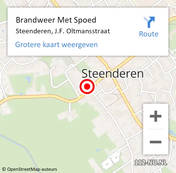 Locatie op kaart van de 112 melding: Brandweer Met Spoed Naar Steenderen, J.F. Oltmansstraat op 16 juli 2022 16:12