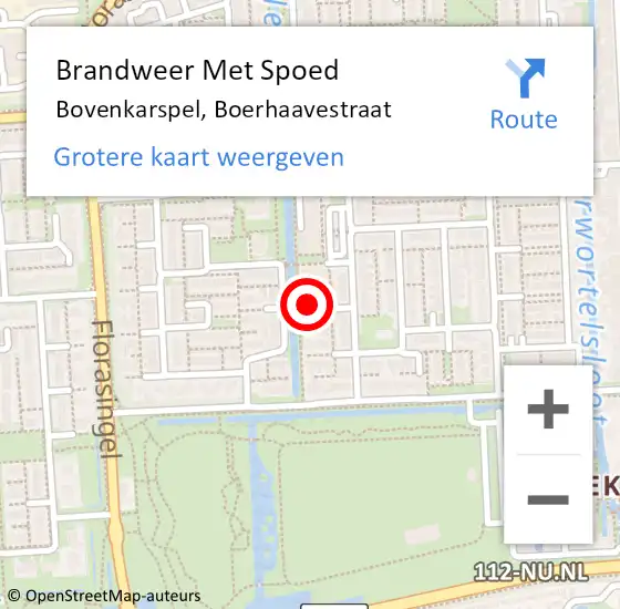 Locatie op kaart van de 112 melding: Brandweer Met Spoed Naar Bovenkarspel, Boerhaavestraat op 16 juli 2022 16:13