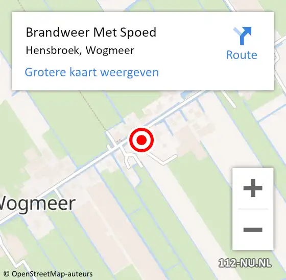 Locatie op kaart van de 112 melding: Brandweer Met Spoed Naar Hensbroek, Wogmeer op 16 juli 2022 16:17