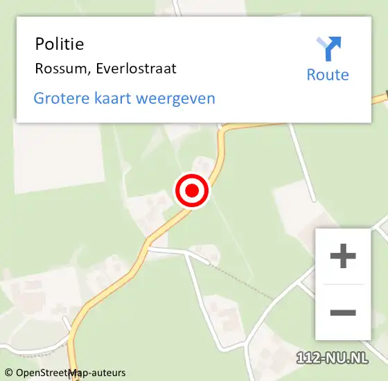 Locatie op kaart van de 112 melding: Politie Rossum, Everlostraat op 16 juli 2022 16:26