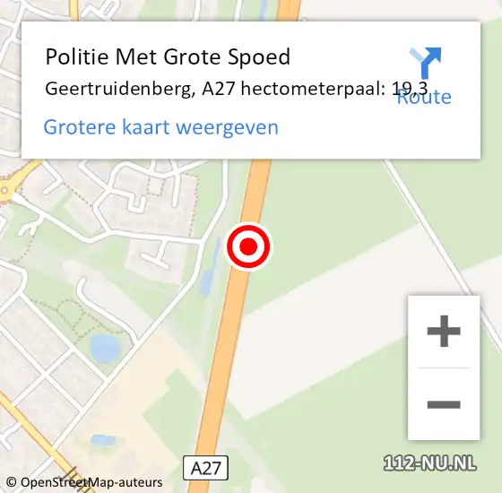 Locatie op kaart van de 112 melding: Politie Met Grote Spoed Naar Geertruidenberg, A27 hectometerpaal: 19,3 op 16 juli 2022 16:32