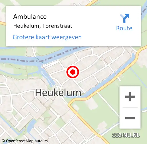 Locatie op kaart van de 112 melding: Ambulance Heukelum, Torenstraat op 16 juli 2022 16:56