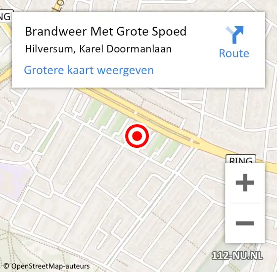 Locatie op kaart van de 112 melding: Brandweer Met Grote Spoed Naar Hilversum, Karel Doormanlaan op 16 juli 2022 17:30