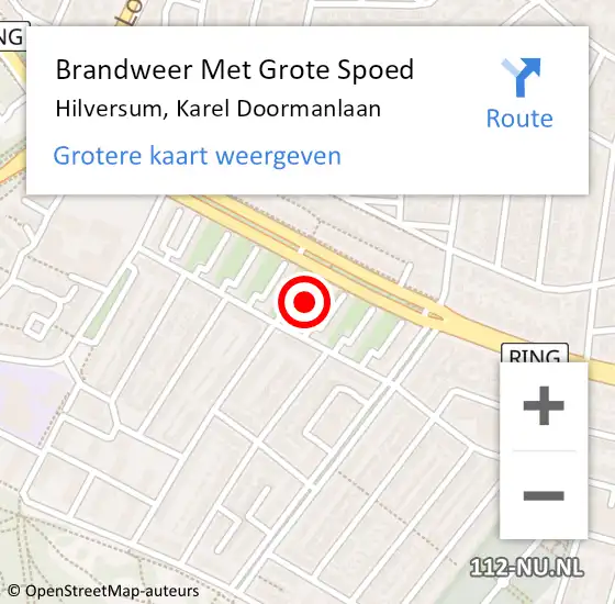 Locatie op kaart van de 112 melding: Brandweer Met Grote Spoed Naar Hilversum, Karel Doormanlaan op 16 juli 2022 17:31