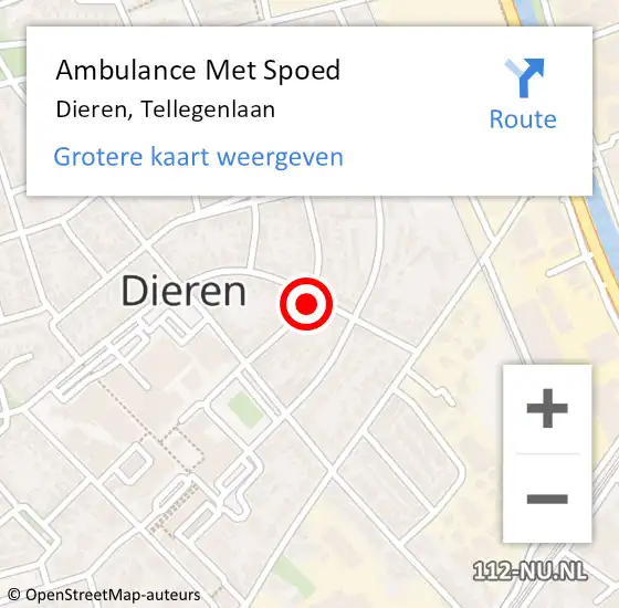 Locatie op kaart van de 112 melding: Ambulance Met Spoed Naar Dieren, Tellegenlaan op 16 juli 2022 18:03
