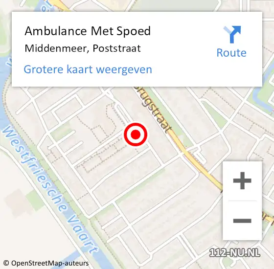 Locatie op kaart van de 112 melding: Ambulance Met Spoed Naar Middenmeer, Poststraat op 16 juli 2022 18:10