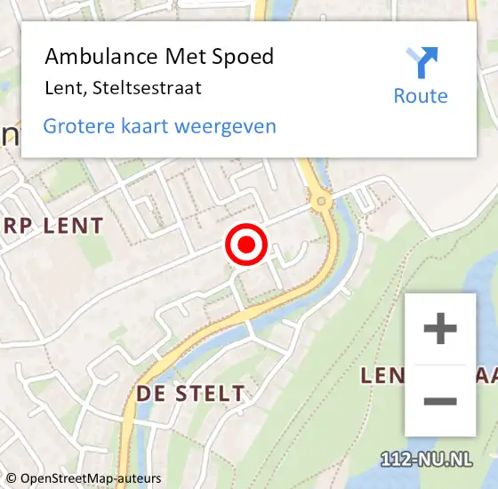 Locatie op kaart van de 112 melding: Ambulance Met Spoed Naar Lent, Steltsestraat op 16 juli 2022 18:15